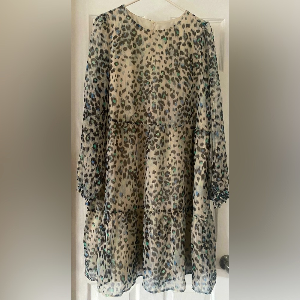Loft tiered long sleeve leopard dress. Size XL.
